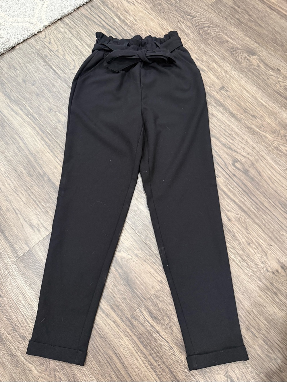 SO Black Paperbag Waist Tie Trousers